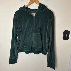 Aerie Dark Green Velour Zipper Hoodie Semi Cropped Size XXL